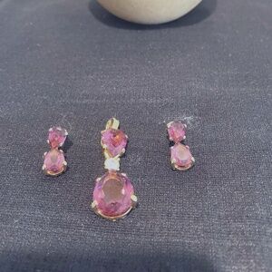 Pear Cut Lab-Created Amethyst Pendant and Earring set 14k Yellow Gold Plate